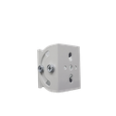 Bracket para domo tipo pico de pato pequeño, de hierro 1mm: 60mm, Ancho: 46mm. Altura: 40mm. Color blanco con tornillos.