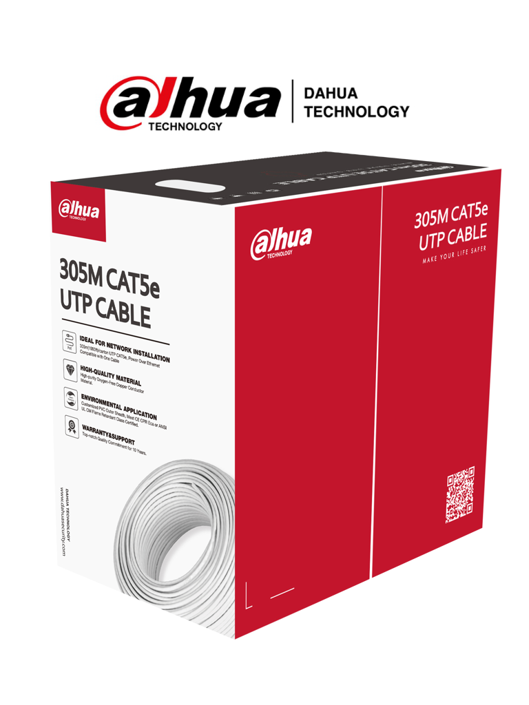 BOBINA DE CABLE INTERIOR CAT5e (100% COBRE), C/BLANCO *DAHUA*