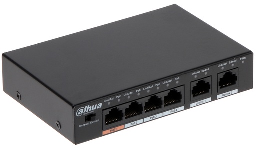 [DH-PFS3006-4ET-36] Switch comercial no gestionable PoE + 2 puertos Uplink Fast Ethernet. AC100–AC240V